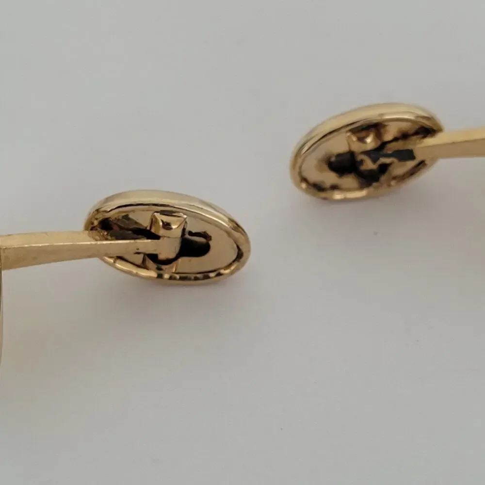 Pierre Cardin Cufflinks Gold Tone Logo Oval Geometric Logo Vintage Retro Box‎